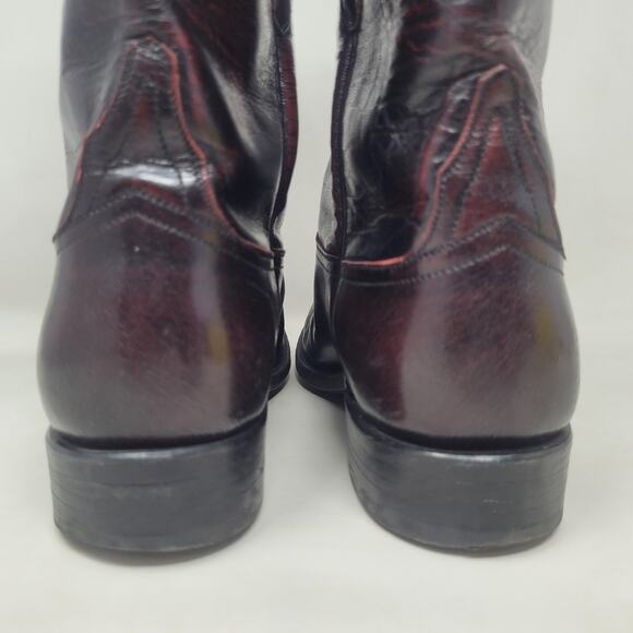 Vintage Lucchese Boots Mens 7.5B Black Cherry Leather Cowboy Western Roper Rodeo - Picture 7 of 12